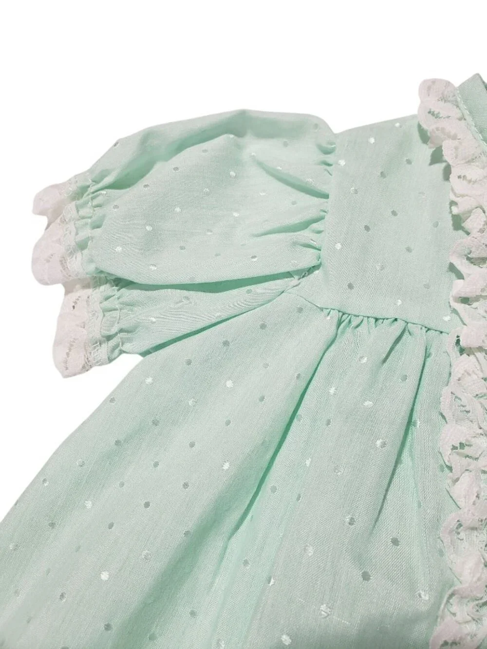 Vintage Mint Green White Lace Fancy Pageant Circle Baby Dress Frilly CottageCore